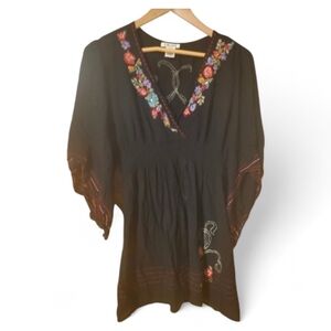 KRISTA LEE Black Embroidered Off Shoulder V- Neck Peplum Tunic - Small